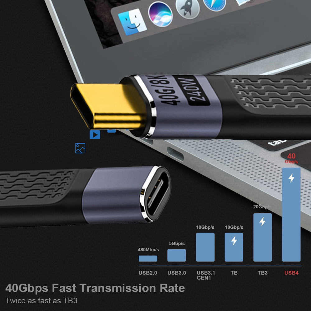USB4 Extension Cable 13cm Slim Flat Male to Female 40Gbps with 240W Power and 8K@60Hz Video UC-040-0.13W