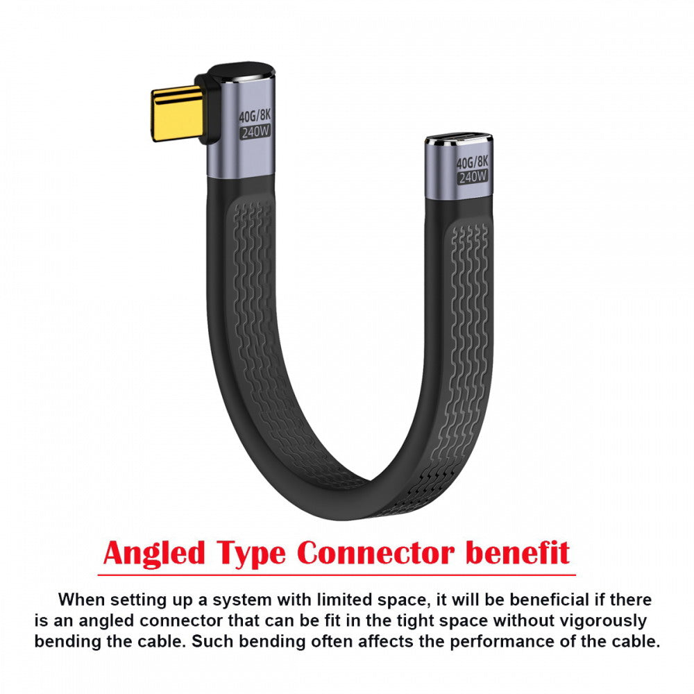 Right Angled USB4 Extension Cable 13cm Slim Flat Male to Female 40Gbps with 240W Power and 8K@60Hz Video UC-040-0.13R