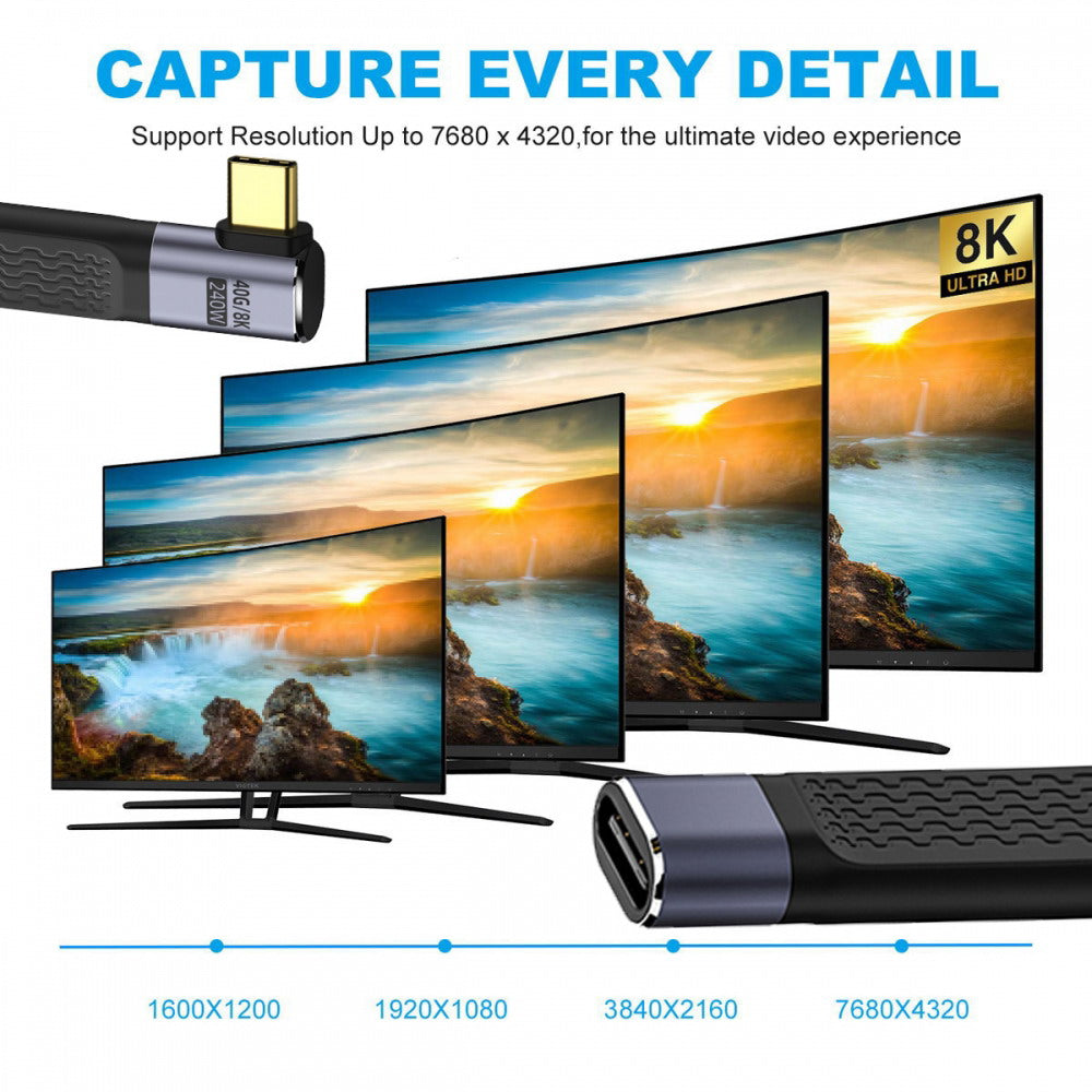 Right Angled USB4 Extension Cable 13cm Slim Flat Male to Female 40Gbps with 240W Power and 8K@60Hz Video UC-040-0.13R