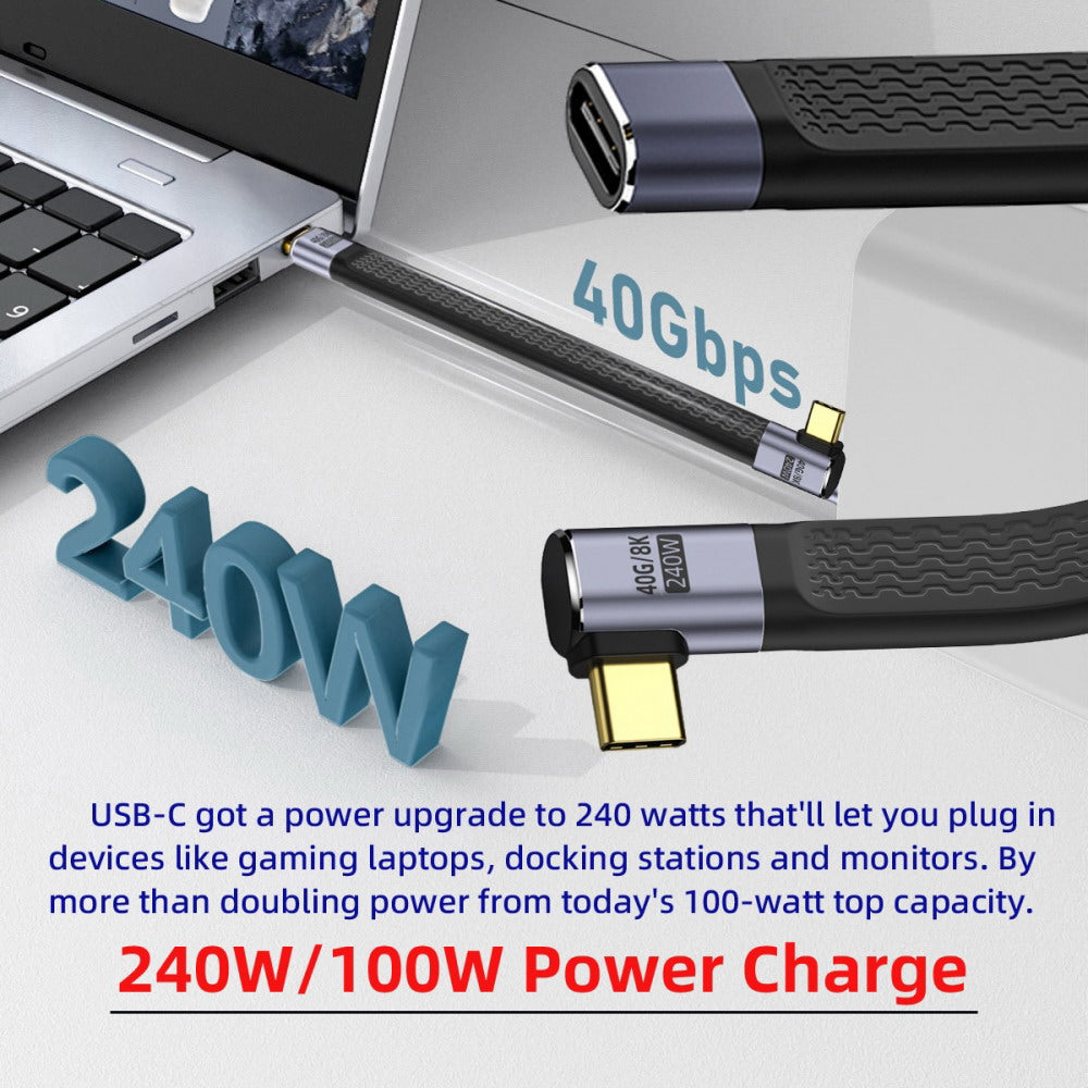 Right Angled USB4 Extension Cable 13cm Slim Flat Male to Female 40Gbps with 240W Power and 8K@60Hz Video UC-040-0.13R
