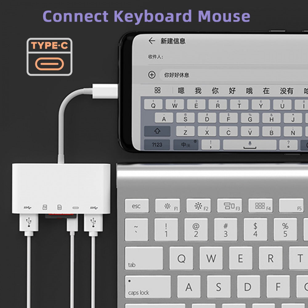 USB 2.0 Type C USB-C to TF Micro SD SDXC Dual USB3.0 Female Card Reader PD 27W Adapter for Laptop Tablet Phone UC-155-SD005