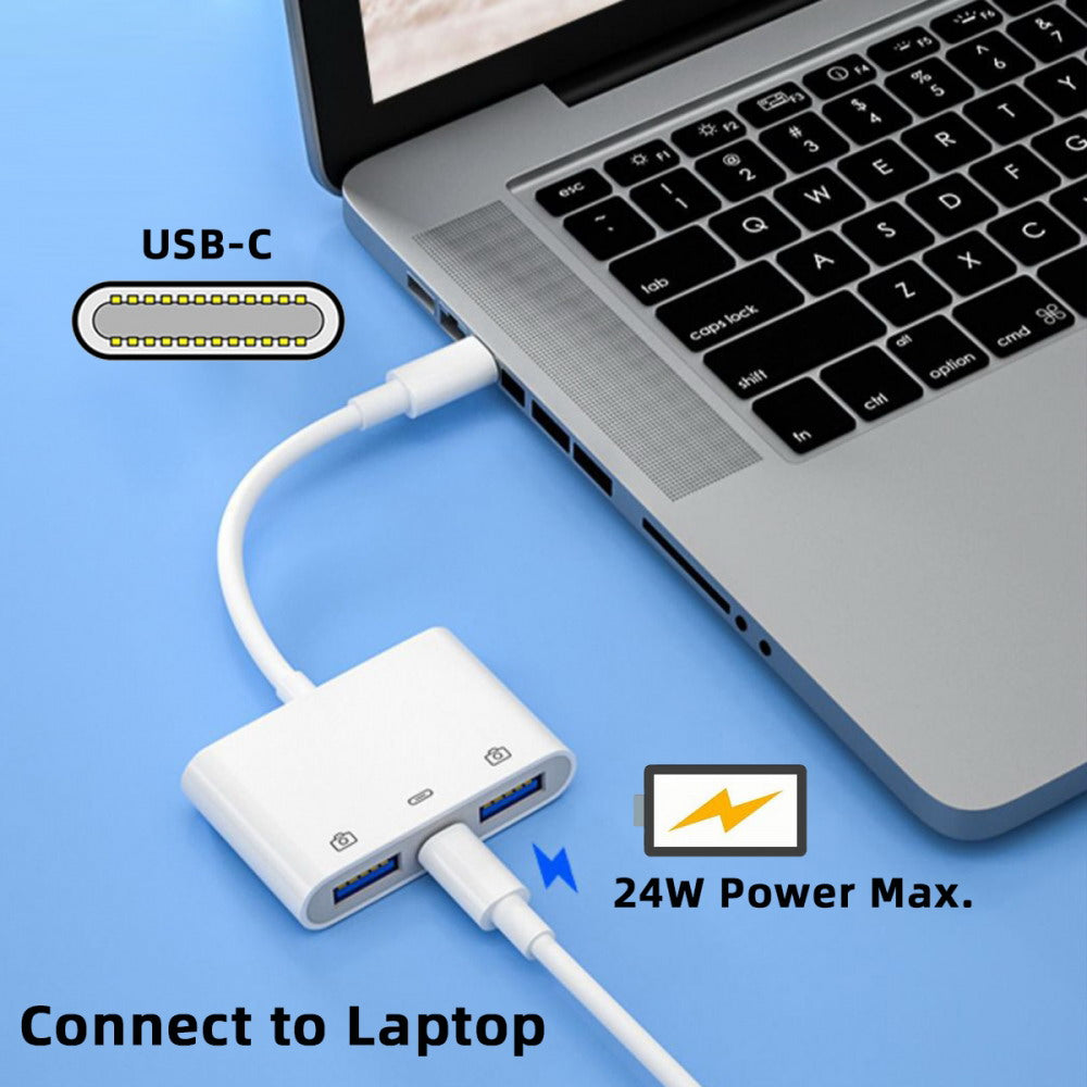 Type C USB-C to Dual Type-A USB3.0 Female with PD Power Charge Adapter Compatible with Laptop Tablet Phone UC-155-TC003