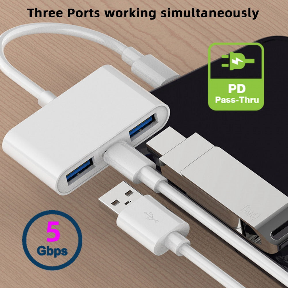 Type C USB-C to Dual Type-A USB3.0 Female with PD Power Charge Adapter Compatible with Laptop Tablet Phone UC-155-TC003
