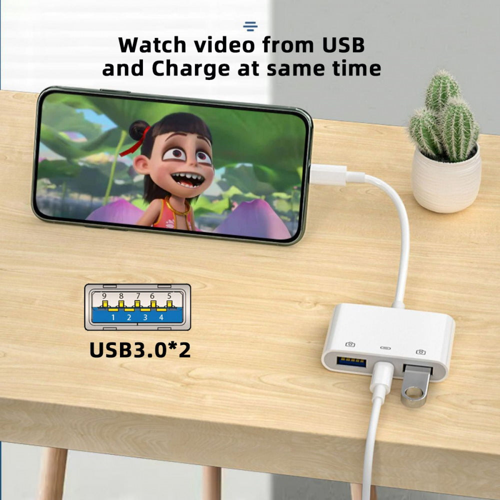 Type C USB-C to Dual Type-A USB3.0 Female with PD Power Charge Adapter Compatible with Laptop Tablet Phone UC-155-TC003
