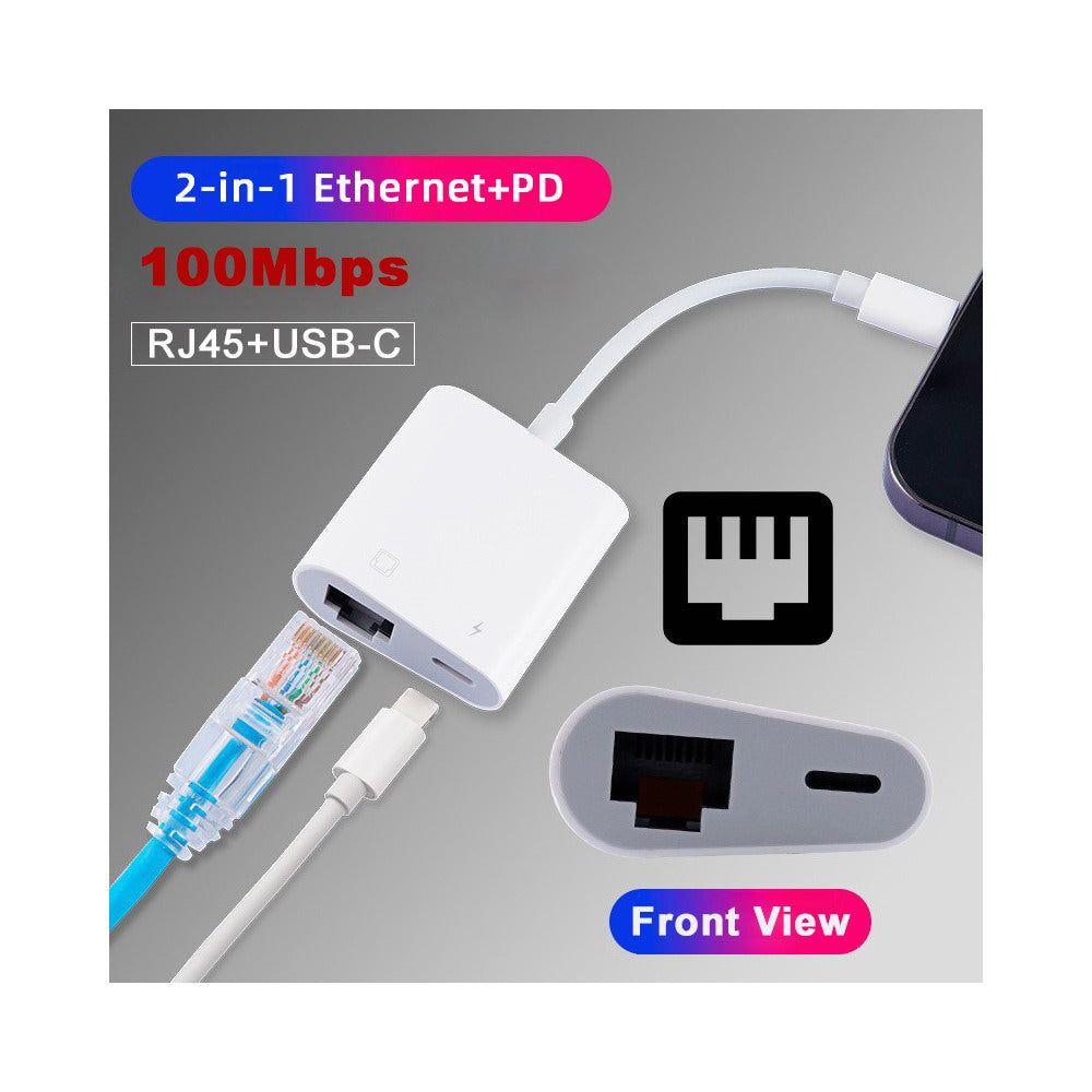 Type C USB-C to 100Mbps Networking RJ45 with PD Power Charge Adapter Compatible with Laptop Tablet Phone UC-155-TC006