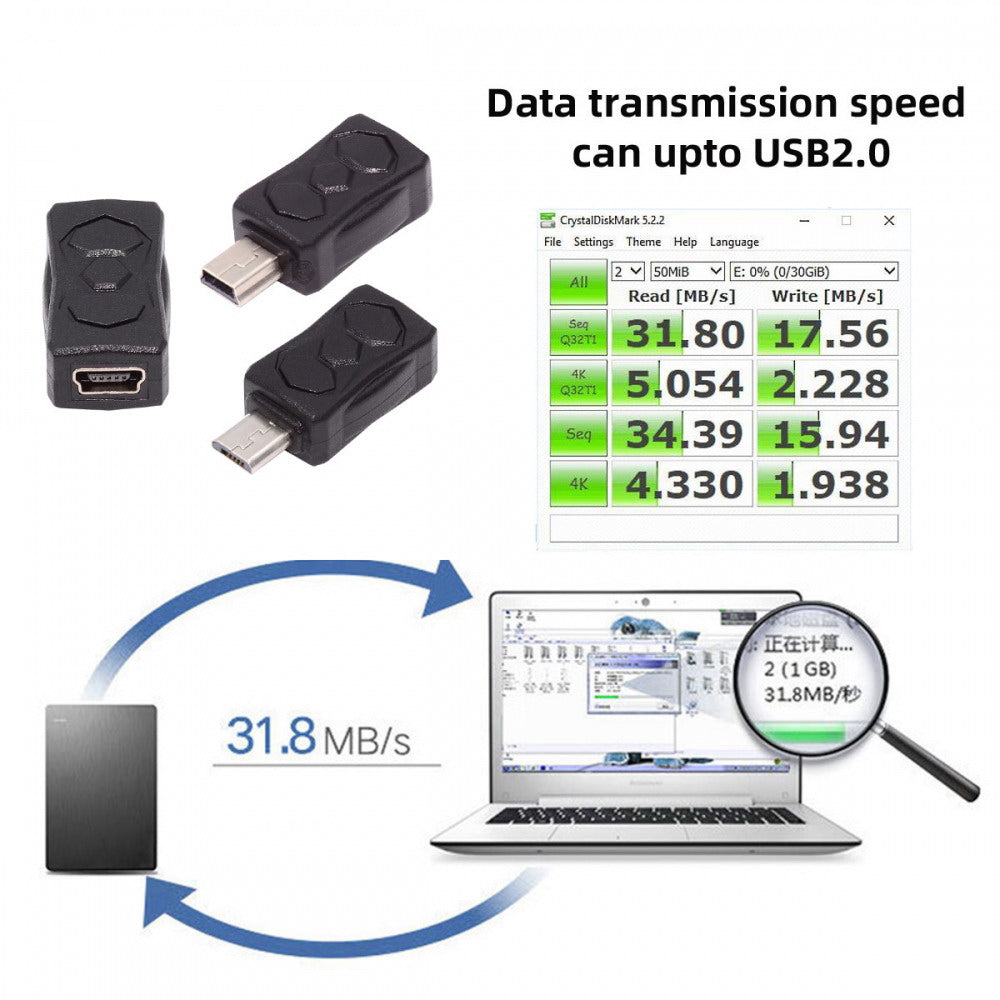 3pcs/lot Micro USB 2.0 to Mini USB 5Pin Male to Female Extension Data Power Adapter U2-006-MM