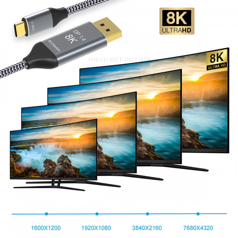 Reversible DisplayPort DP Source to USB 3.1 Type C USB-C Displays Male 8K HDTV Cable for Laptop Monitor 1.8m UC-129-DPM