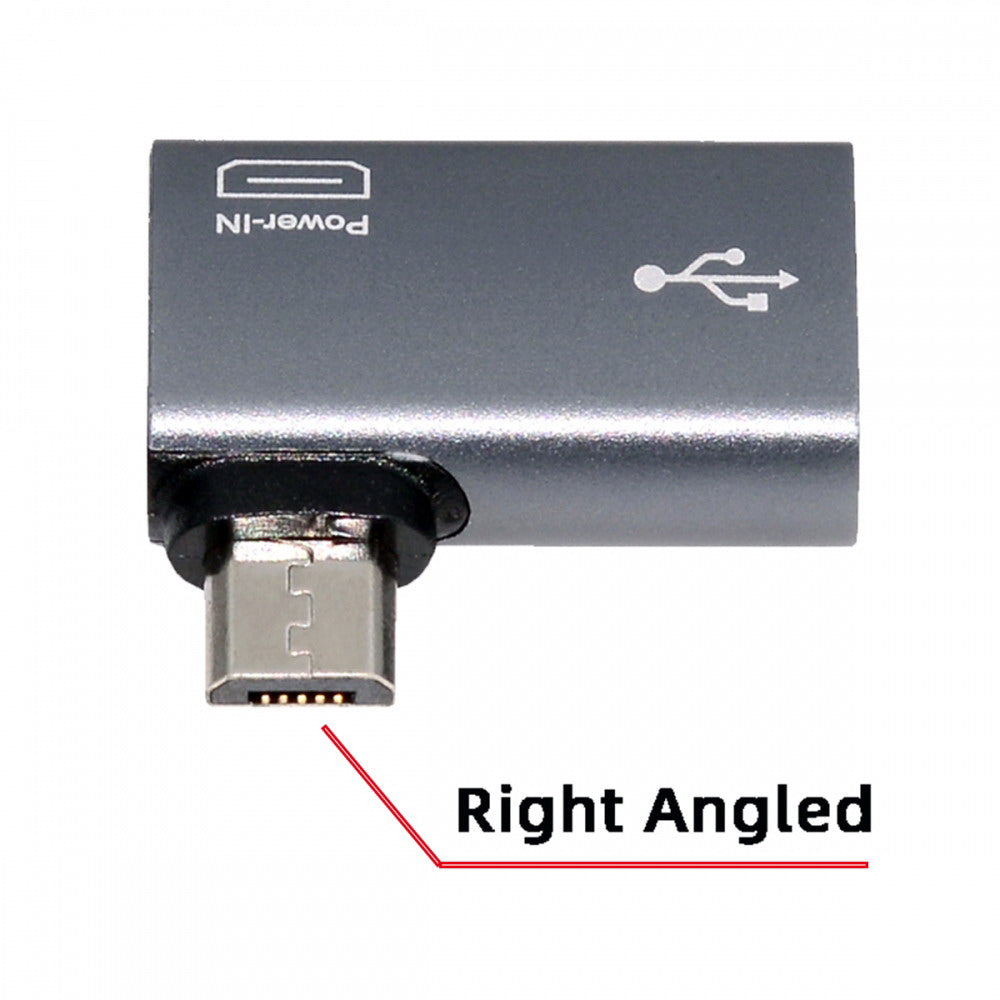 Micro USB 2.0 to Type-A Female OTG Host Adapter 90 Degree Right Angled with USB Power for Phone Tablet U2-009-RI
