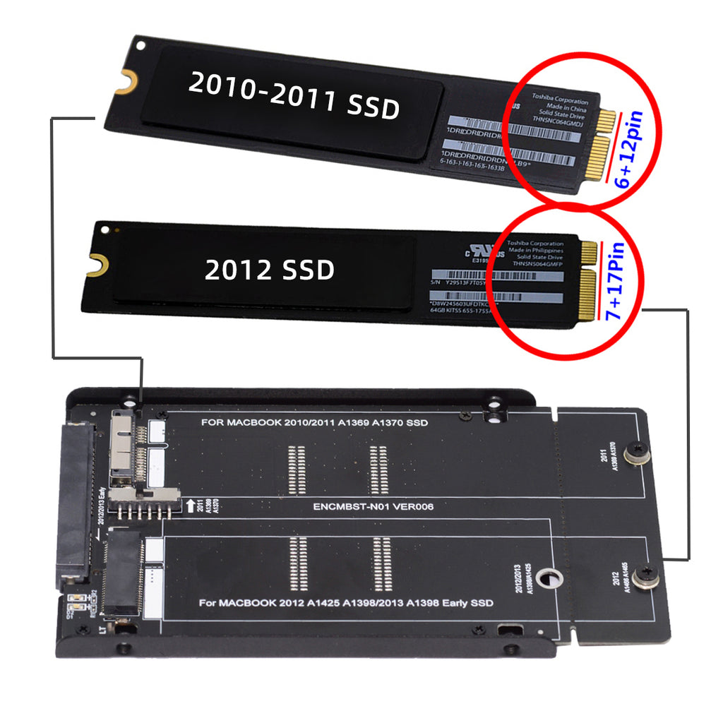 2.5inch SATA 22Pin to 2010 2011 2012 Mac Air Pro Retina SSD 12+6Pin 17+7Pin A1425 A1398 MC975 MC976 Case Enclosure SA-072