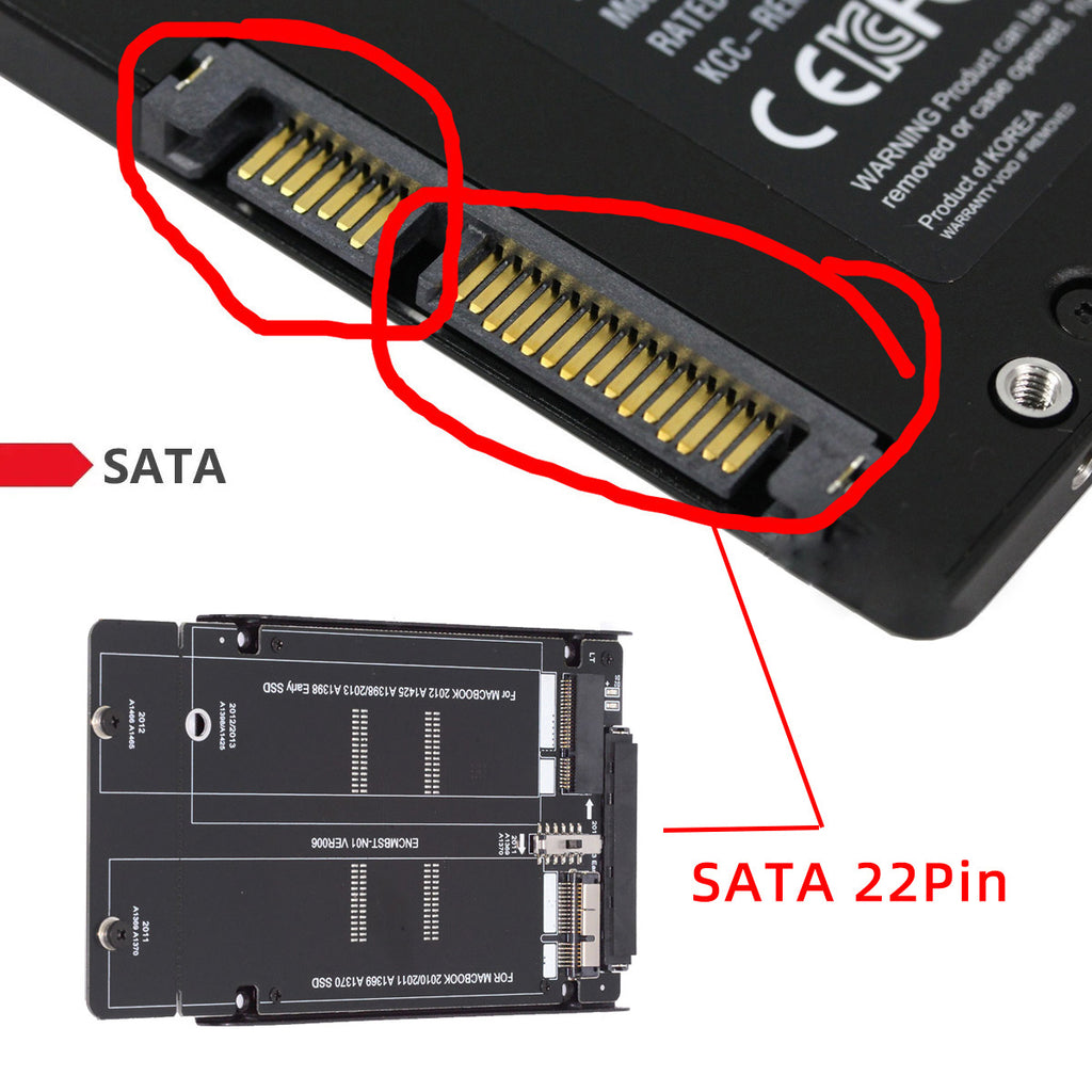 2.5inch SATA 22Pin to 2010 2011 2012 Mac Air Pro Retina SSD 12+6Pin 17+7Pin A1425 A1398 MC975 MC976 Case Enclosure SA-072