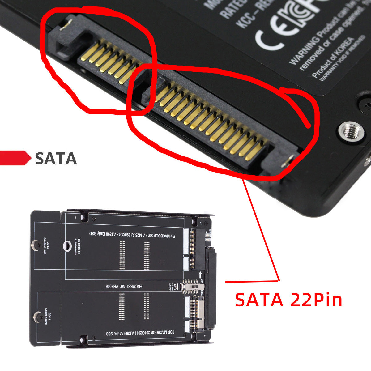 2.5inch SATA 22Pin to 2010 2011 2012 Mac Air Pro Retina SSD 12+6Pin 17+7Pin A1425 A1398 MC975 MC976 Case Enclosure SA-072