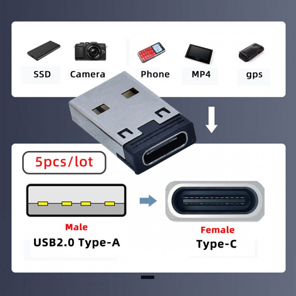 5pcs/lot USB-C Type C Female to USB 2.0 A Male 480Mbps Data Power Adapter for Laptop Tablet Phone UC-167-BK