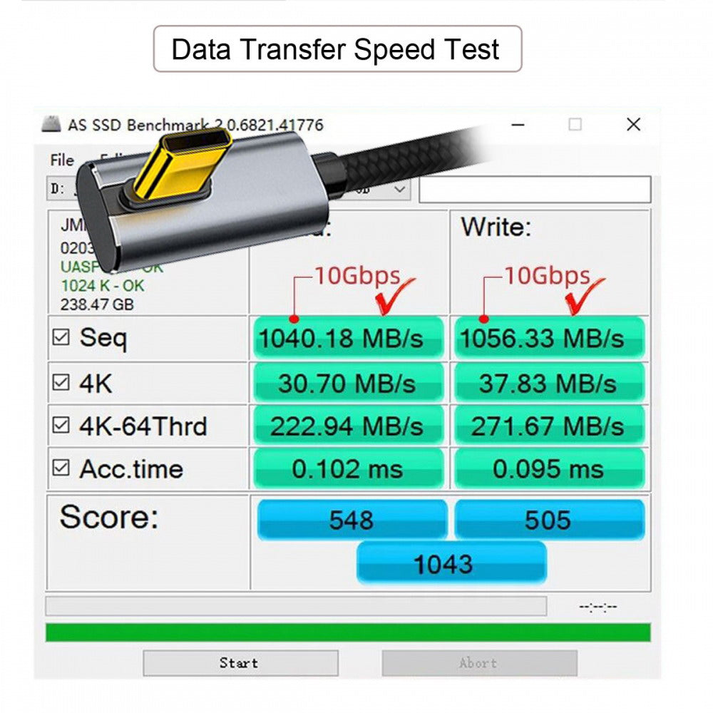 90 Degree Low Profile Angled Type-C USB-C Male to Male USB3.1 10Gbps 100W Data Cable for Laptop Phone UC-064-LP