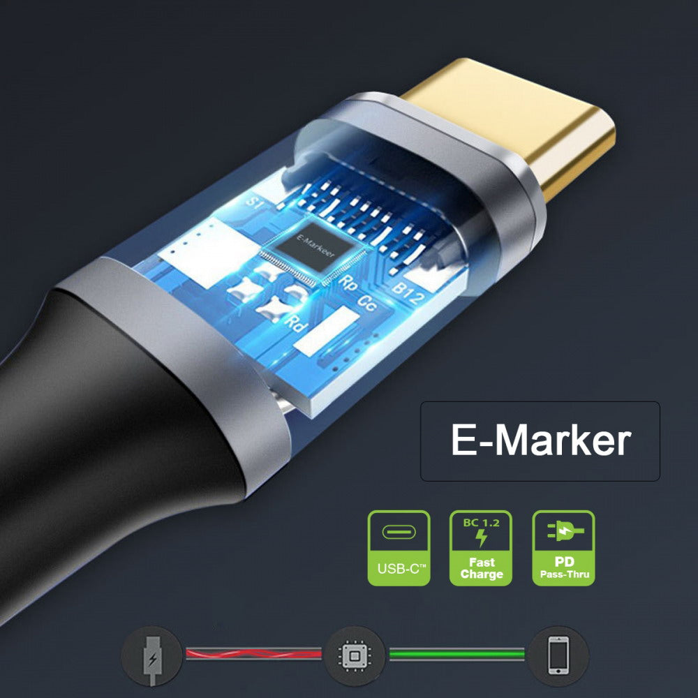 90 Degree Low Profile Angled Type-C USB-C Male to Male USB3.1 10Gbps 100W Data Cable for Laptop Phone UC-064-LP