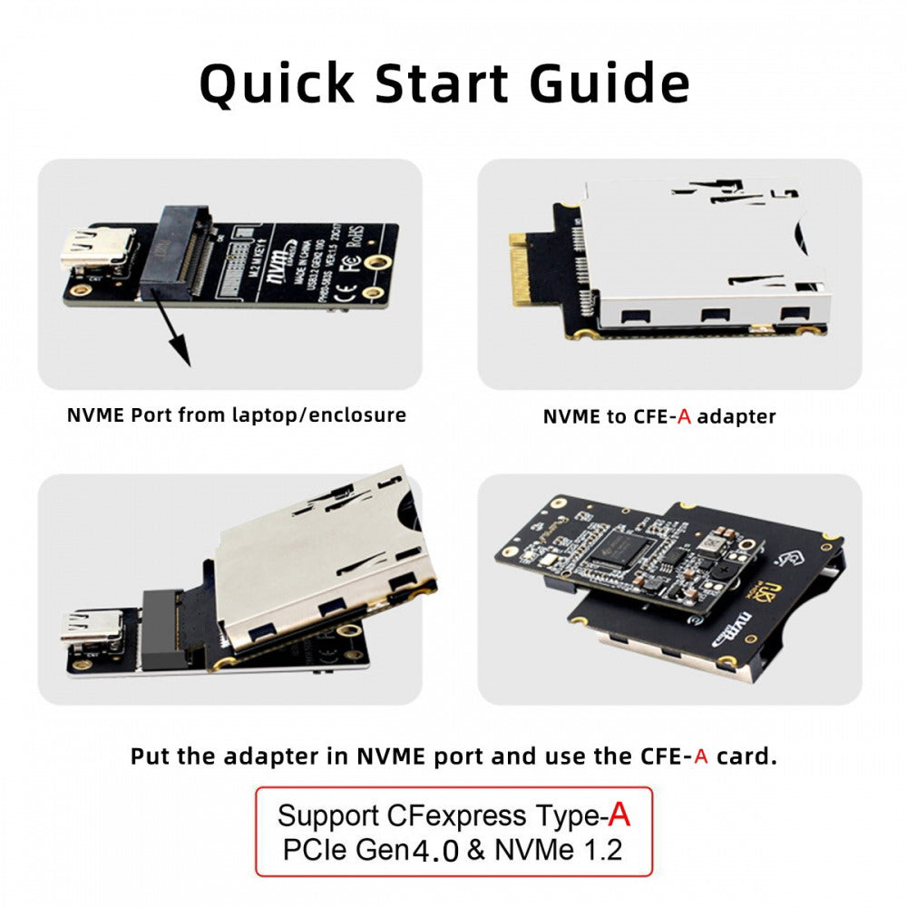 NGFF M.2 NVMe Host to CFExpress CFA Extension Adapter M2 M-key for CFE Type-A Support Camera Memory Card SA-038-CFA