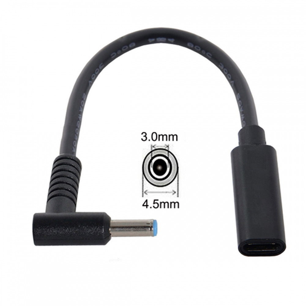 Type C USB-C Female Input to DC 4.5*3.0mm Power PD Charge Cable fit for HP Laptop 18-20V UC-109-4530HP