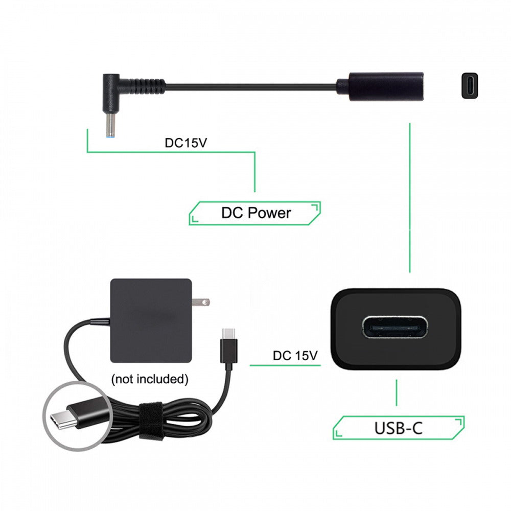 Type C USB-C Female Input to DC 4.5*3.0mm Power PD Charge Cable fit for HP Laptop 18-20V UC-109-4530HP