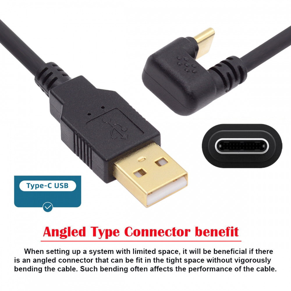 USB2.0 Type-A to Type C USB-C Male to Male Power Data Cable 480Mbps USB-C Opposite U Shape Back Angled UC-023-OS
