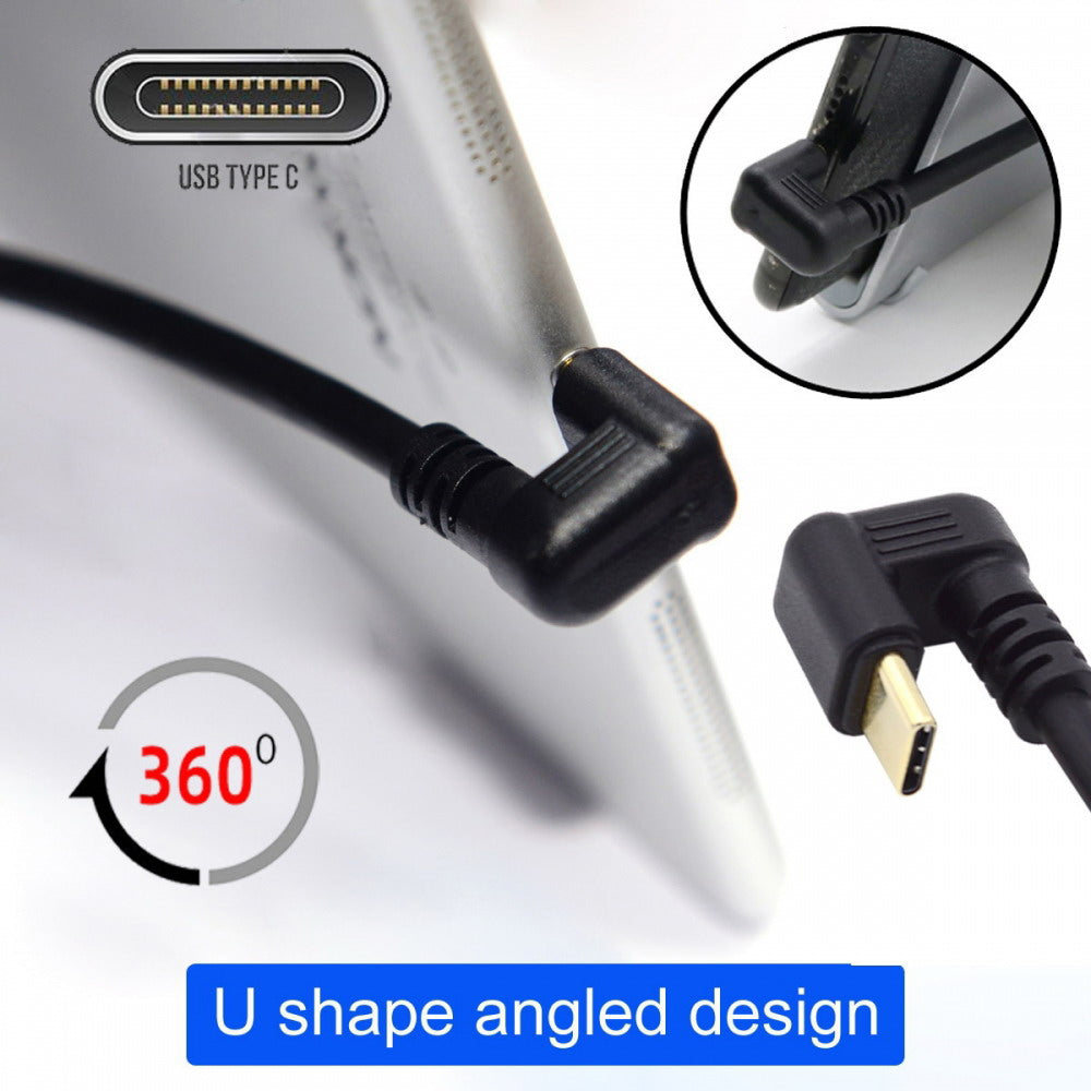 Left Angled USB3.0 Type-A to Type C USB-C Male to Male Power Data Cable 5Gbps USB-C Opposite U Shape Back Angled UC-101-LE