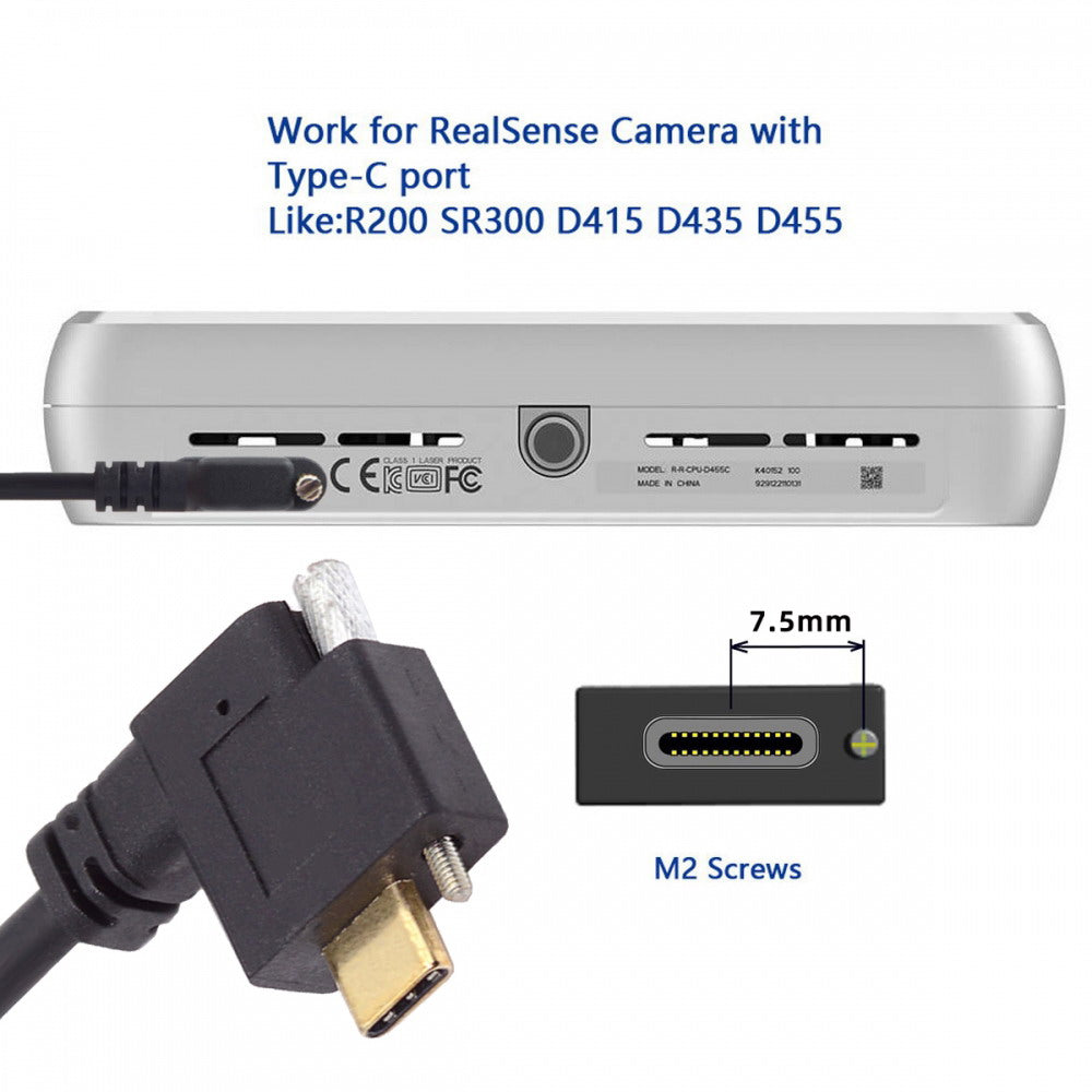 USB-C USB 3.1 Type C Right Angled Male to Female Extension Data Screw Locking Cable for for Realsense Camera VR Quest Link UC-041-RI
