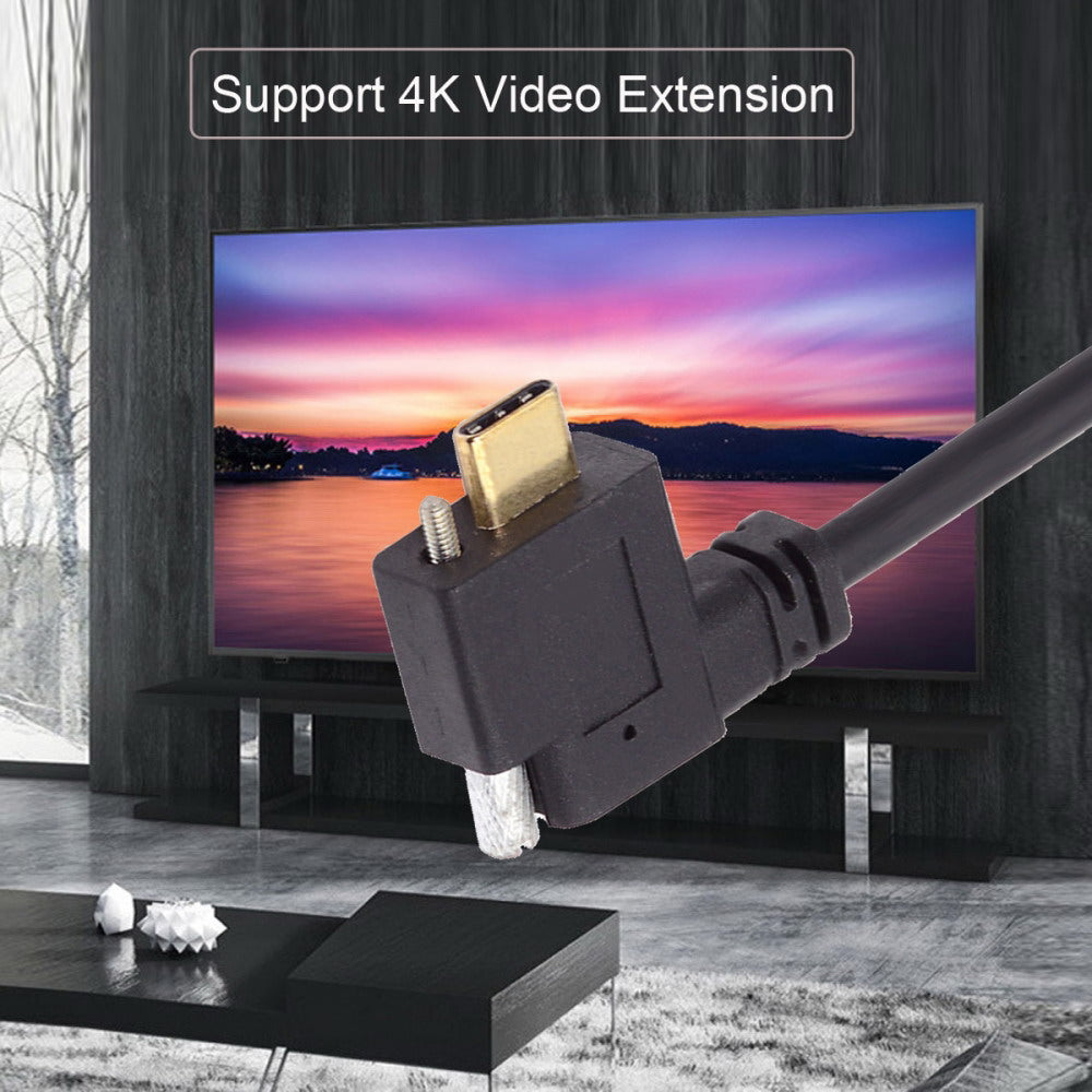 USB-C USB 3.1 Type C Right Angled Male to Female Extension Data Screw Locking Cable for for Realsense Camera VR Quest Link UC-041-RI