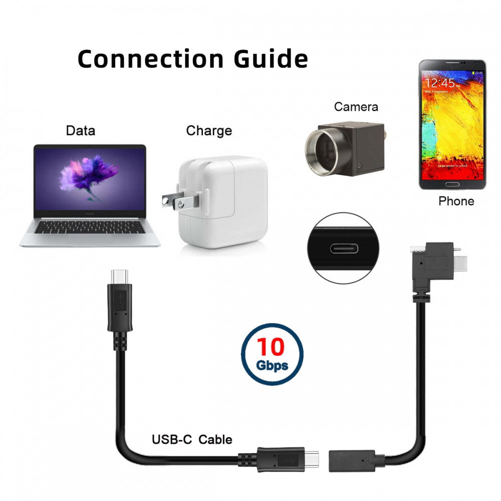 USB-C USB 3.1 Type C Right Angled Male to Female Extension Data Screw Locking Cable for for Realsense Camera VR Quest Link UC-041-RI