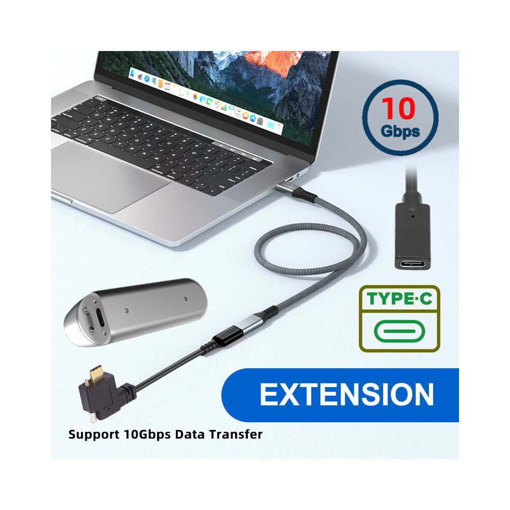 USB-C USB 3.1 Type C Right Angled Male to Female Extension Data Screw Locking Cable for for Realsense Camera VR Quest Link UC-041-RI