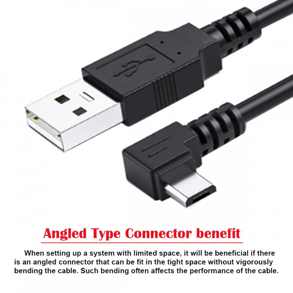 Right Angled 90 Degree Micro USB 5Pin to USB 2.0 Data Charge Cable for Phone Tablet U2-089-RI
