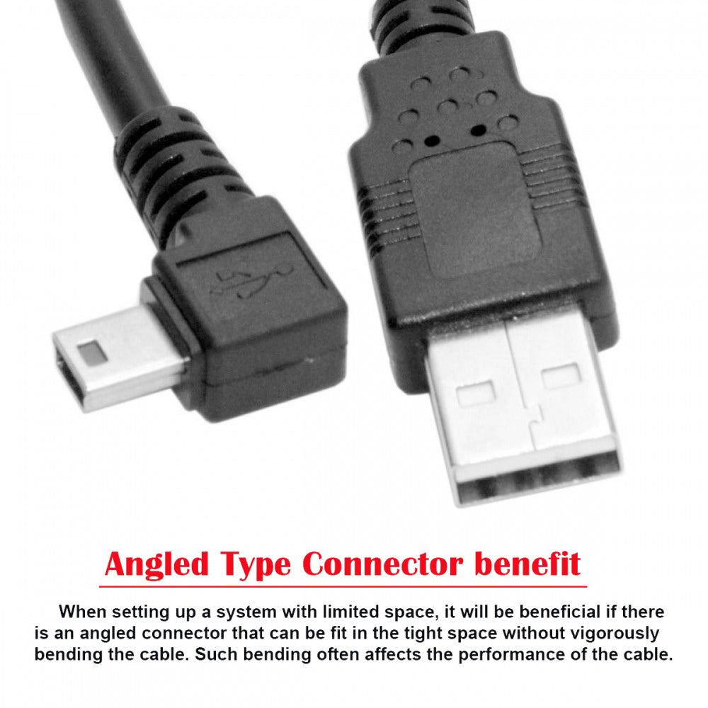 Mini USB B Type 5pin Male Right Angled 90 Degree to USB 2.0 Male Type-A Power Data Cable U2-057-RI
