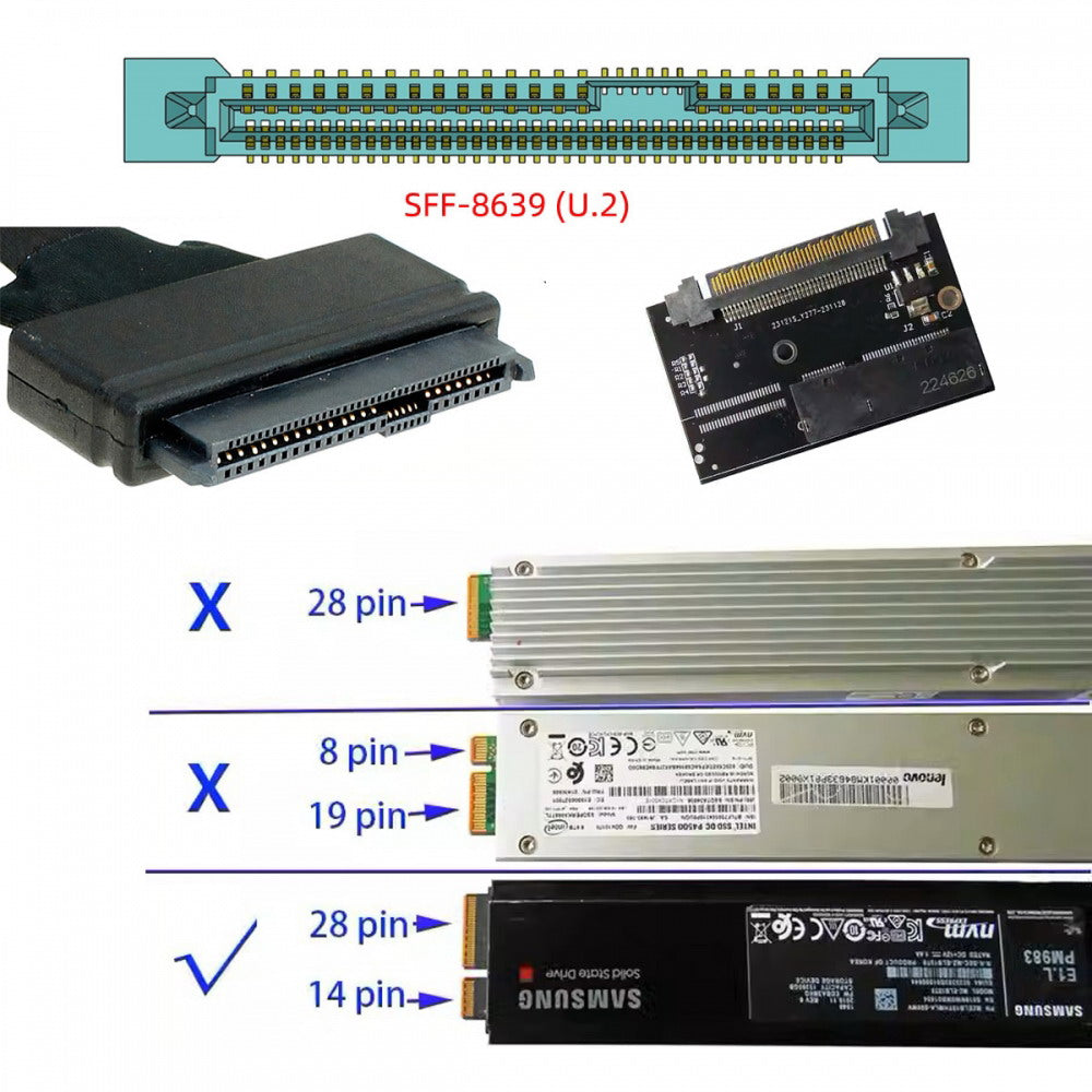 U.2 SFF-8639 Host Adapter to NVMe Ruler 1U GEN-Z EDSFF 2C 8X Short SSD PM983 E1.L Carrier Adapter SF-072-2C
