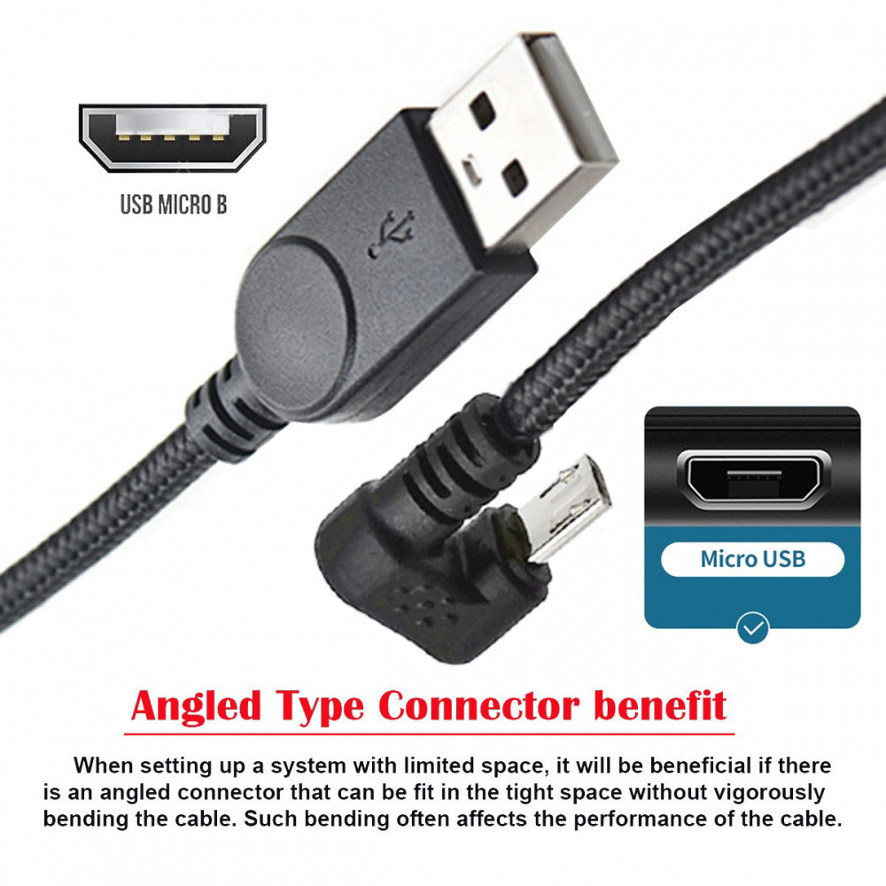 USB2.0 Type-A to Micro USB 5Pin Male to Male Power Data Cable 480Mbps Micro Opposite U Shape Back Angled U2-089-OS