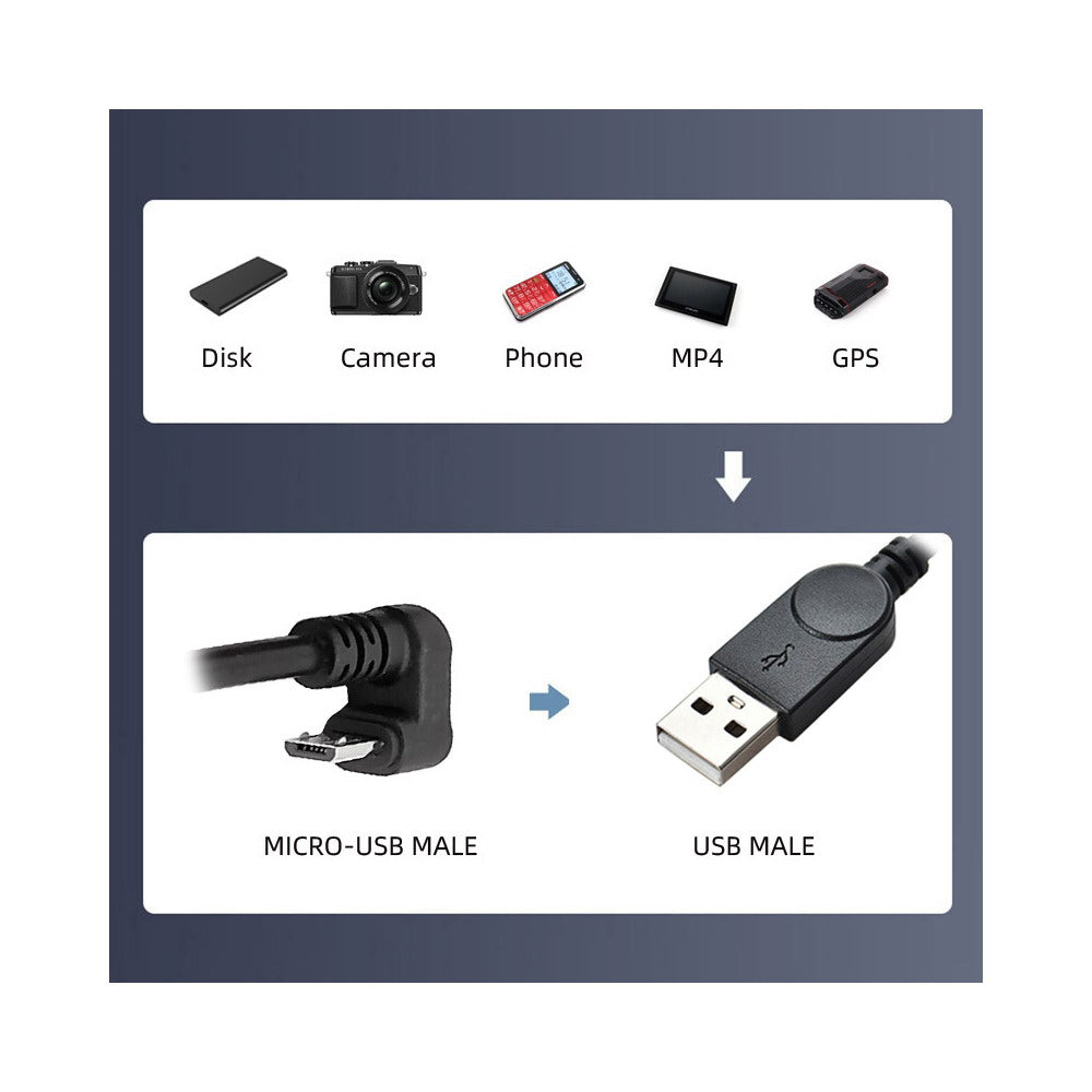 USB2.0 Type-A to Micro USB 5Pin Male to Male Power Data Cable 480Mbps Micro Opposite U Shape Back Angled U2-089-OS