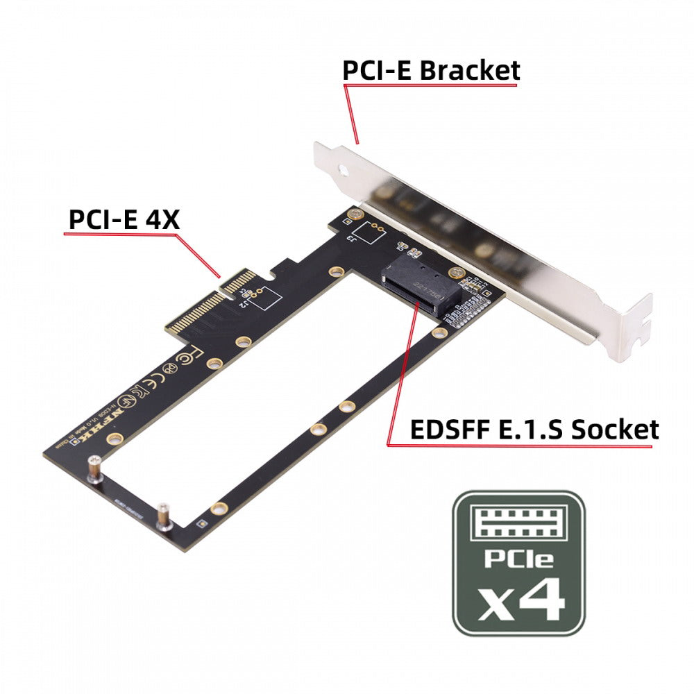 PCI-E 4.0 4X Host Adapter to NVMe Ruler 1U GEN-Z EDSFF 9.5mm 15mm 25mm Thickness Short SSD E1.S with Heat Sink PM9A3 PM9D3 P5801X Carrier Adapter SF-036-PM