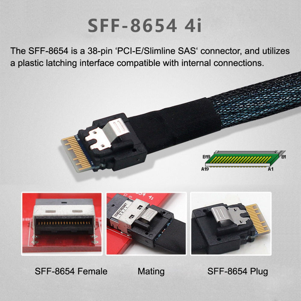 PCI-E 5.0 Mini Cool Edge IO MCIO PCI-E 4i 38Pin Male to SFF-8654 Slimline 4X Extender Cable 50cm SF-078