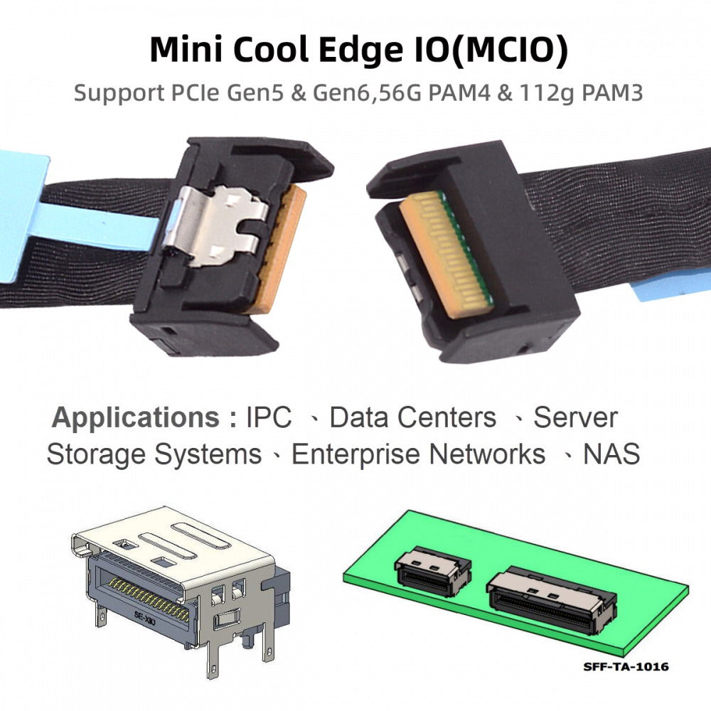 PCI-E 5.0 Mini Cool Edge IO MCIO PCI-E 4i 38Pin Male to MCIO 4i SFF-TA-1016 Extender Cable 50cm SF-079