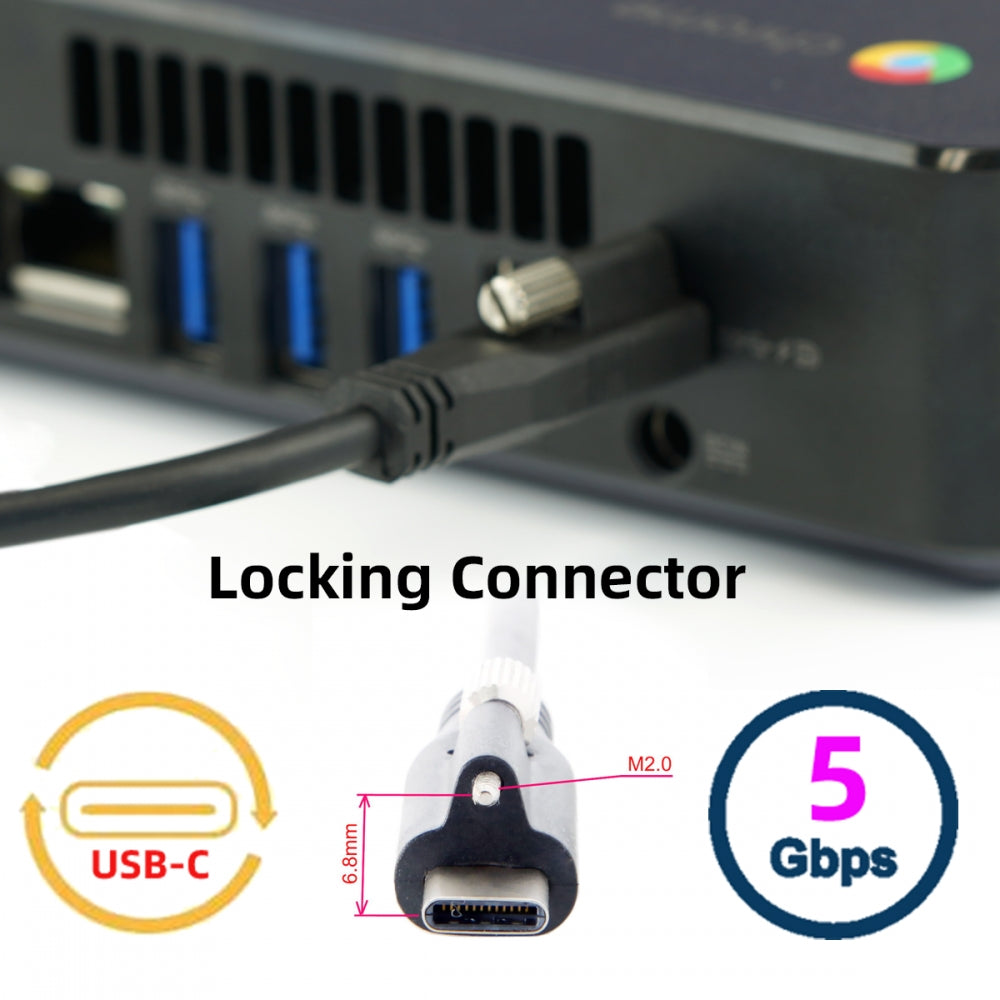 USB 3.1 Type-C Locking to Locking USB-C Data Power Cable for Camera With Single Panel Mount Screw Connector UC-047-1.2M