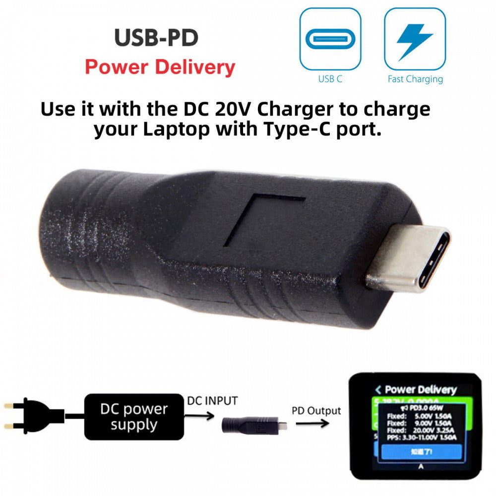 DC Jack 7.9*5.4mm Input to USB-C Type-C Power Plug Charge Adapter for Laptop Phone UC-211-BK-7954MM