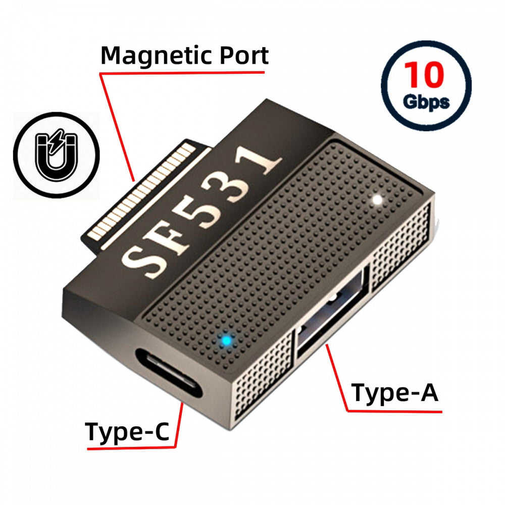 Magnetic to USB3.1 Type-A & 15V Type-C USB-C Data Charge Adapter SF531 for Surface Pro9 Pro8 Pro7 Pro6 Pro X Go Book UC-156-SF531