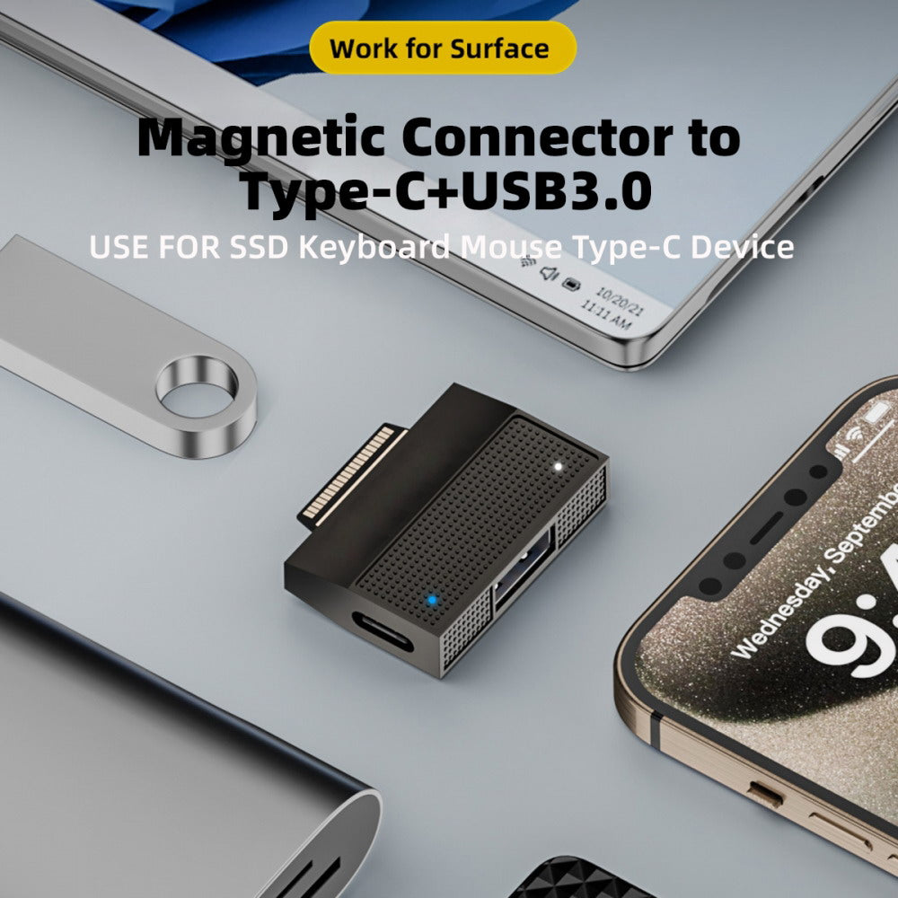 Magnetic to USB3.1 Type-A & 15V Type-C USB-C Data Charge Adapter SF532 for Surface Pro9 Pro8 Pro7 Pro6 Pro X Go Book UC-156-SF532