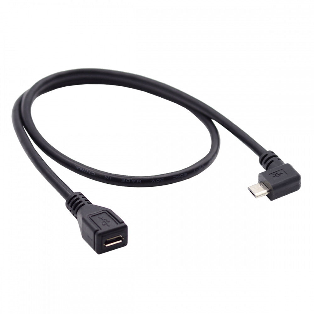 90 Degree Left Angled Micro USB 2.0 Male to Female Cable for Phone Extension 0.5m U2-096-LE