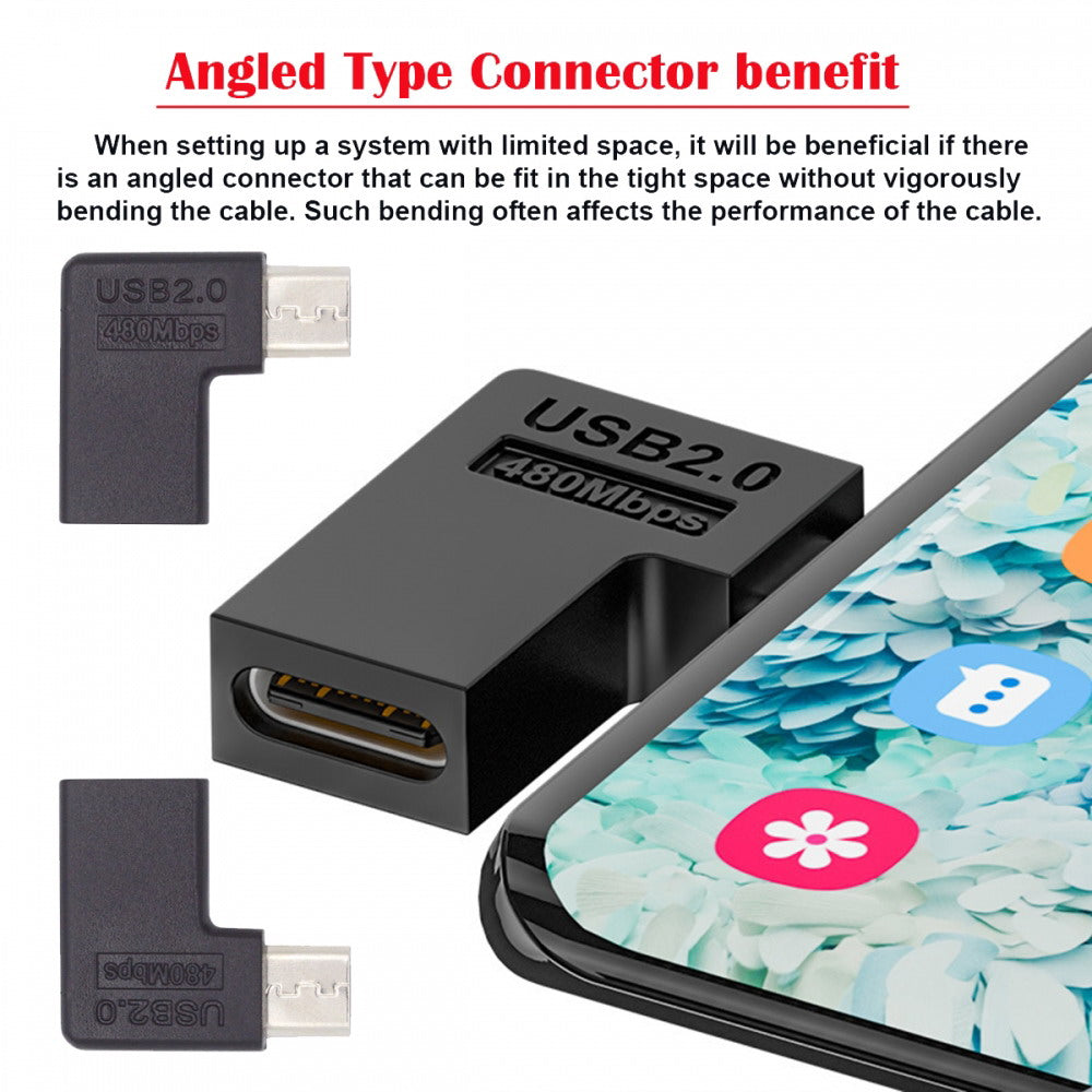 4pcs/lot USB-C USB2.0 Type C Female to Micro USB Male Power Data Adapter 90/360 Degree Angled Type UC-102