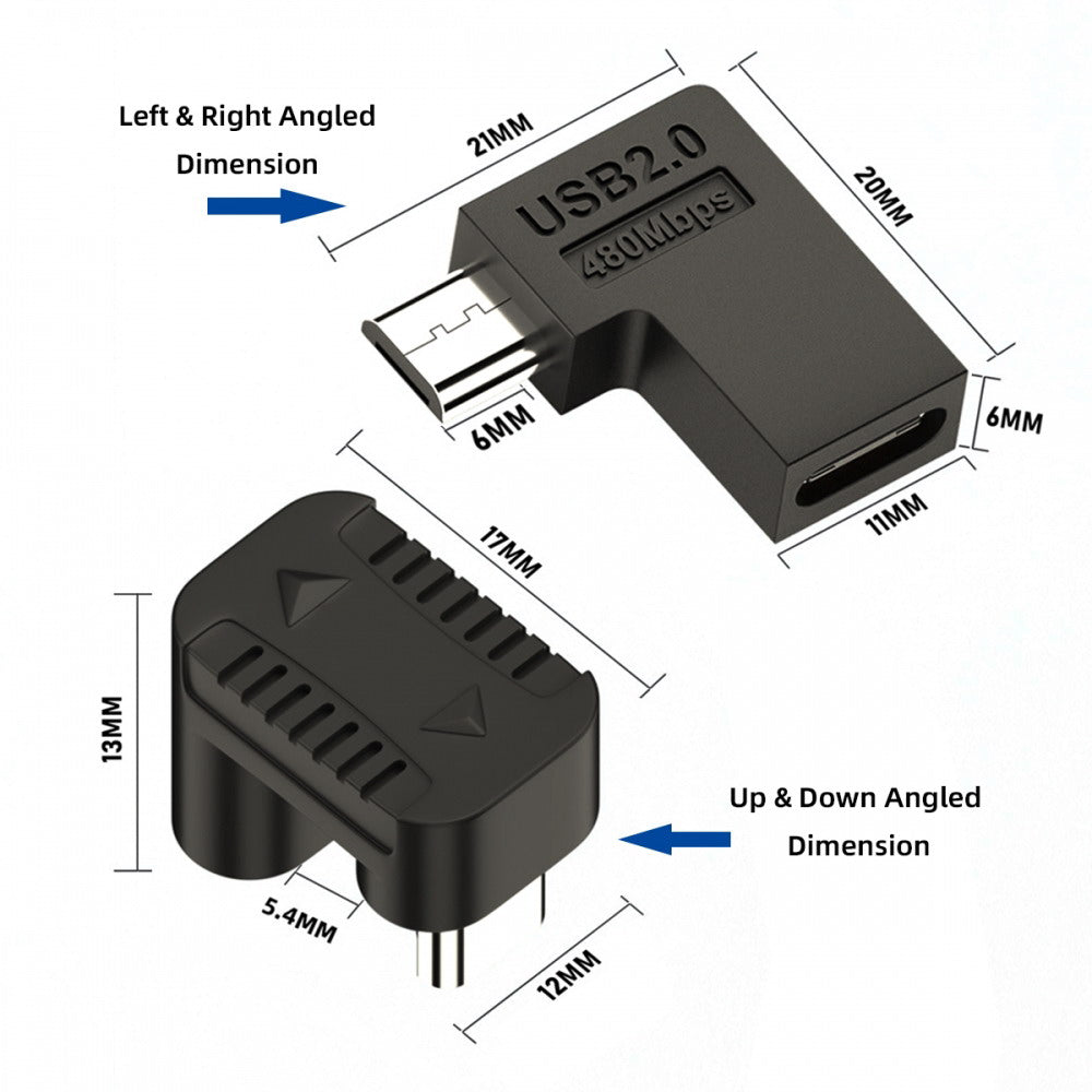4pcs/lot USB-C USB2.0 Type C Female to Micro USB Male Power Data Adapter 90/360 Degree Angled Type UC-102
