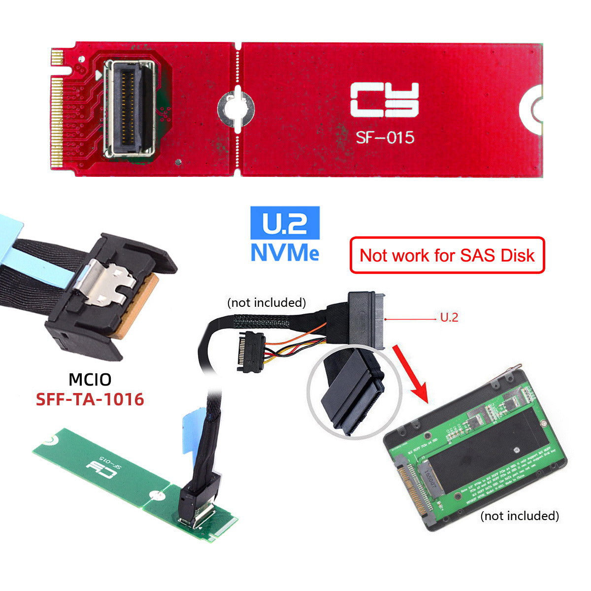 PCI-E 5.0 4.0 M.2 M-key to MCIO Mini Cool Edge IO Female Host Adapter for PCIe Nvme SSD 2280 2230 SF-015