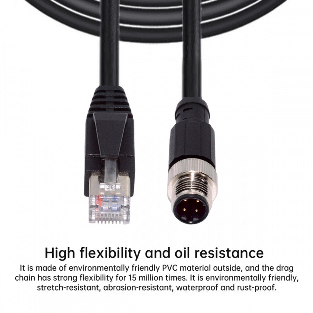 M12 Type-D D-coded 4Pin Male to RJ45 Cat5e Male Cable Lan Ethernet Network Industrial Applications IP67 Patch Cord UT-021