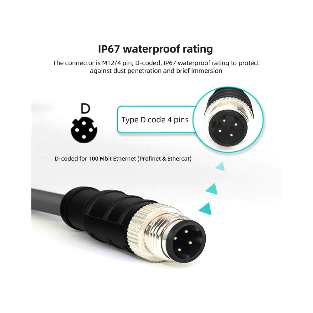 M12 Type-D D-coded 4Pin Male to RJ45 Cat5e Male Cable Lan Ethernet Network Industrial Applications IP67 Patch Cord UT-021