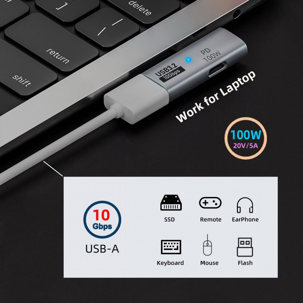 10Gbps USB-C Type-C to USB 3.0 Female OTG & 100W PD Power Adapter for Laptop Tablet Phone UC-035-PD