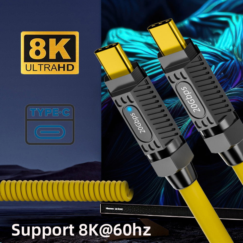 Stretch Coiled USB-C USB4 Cable 20Gbps 140W 8K for Gaming Keyboard Mouse Type-C Male to Male Cable Power & Data UC-164-MM-1.8M