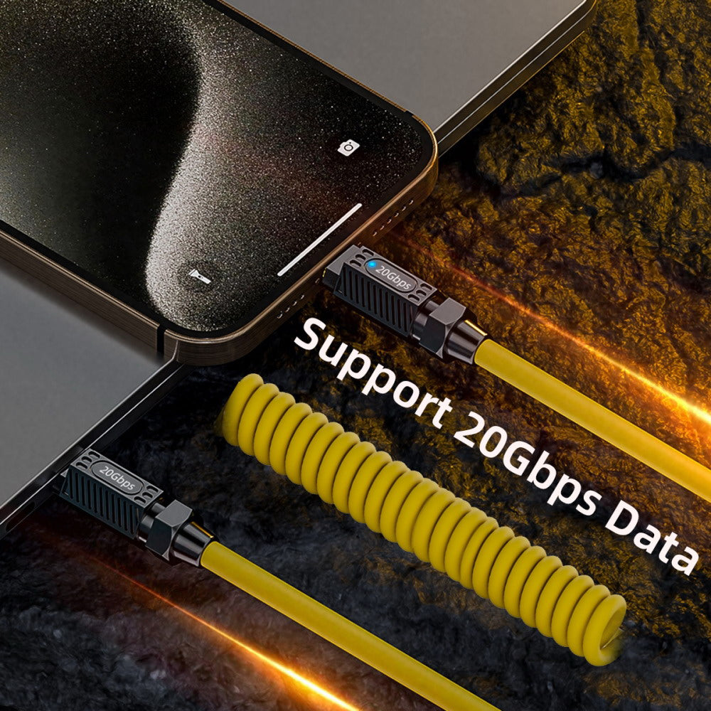 Stretch Coiled USB-C USB4 Cable 20Gbps 140W 8K for Gaming Keyboard Mouse Type-C Male to Male Cable Power & Data UC-164-MM-1.8M