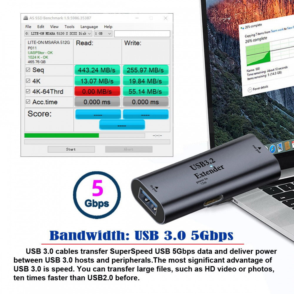 USB 3.0 Active Repeater Adapter Type-A Female Host to Type-C Female Device Extender with Chipset for Camera Printer Computer U3-010-AFCF