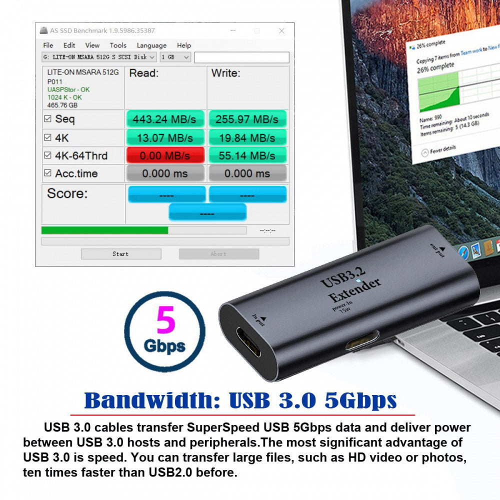 USB 3.0 Active Repeater Adapter Type-C Female to Type-C Female Extender with Chipset for Camera Printer Computer U3-010-CFCF